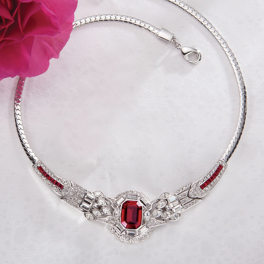 Ruby Crystal Art Deco Necklace