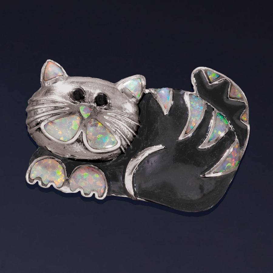 Opal And Sterling Silver Tempting Tabbies Brooch