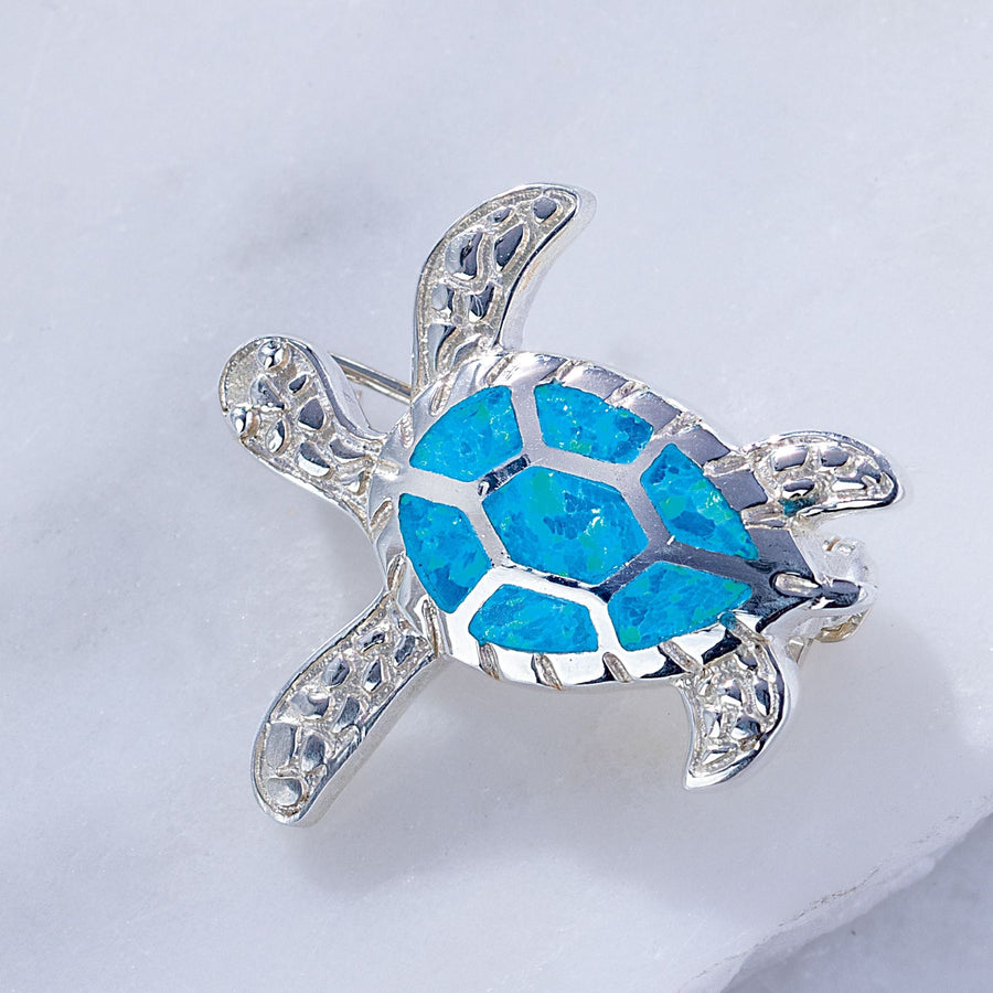 Blue Opal Turtle Brooch