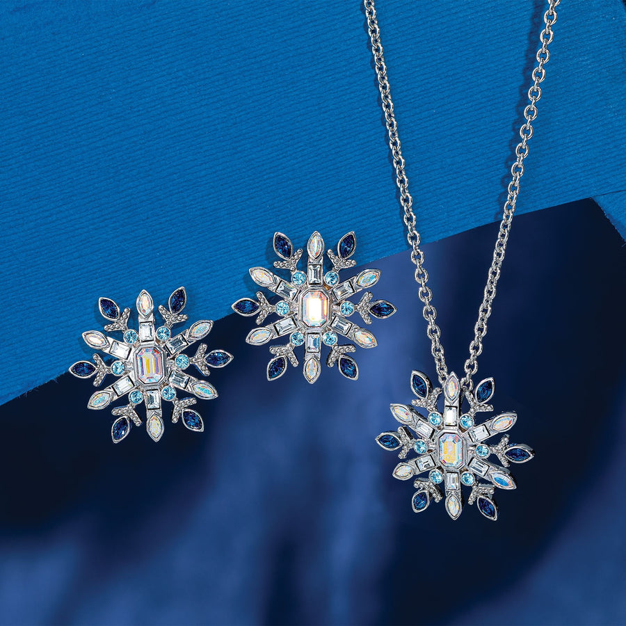Sapphire Sky Blue Snowflake Necklace & Earrings Set