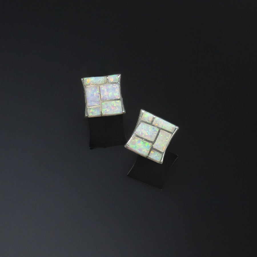 Opal And Sterling Silver Square Earrings
