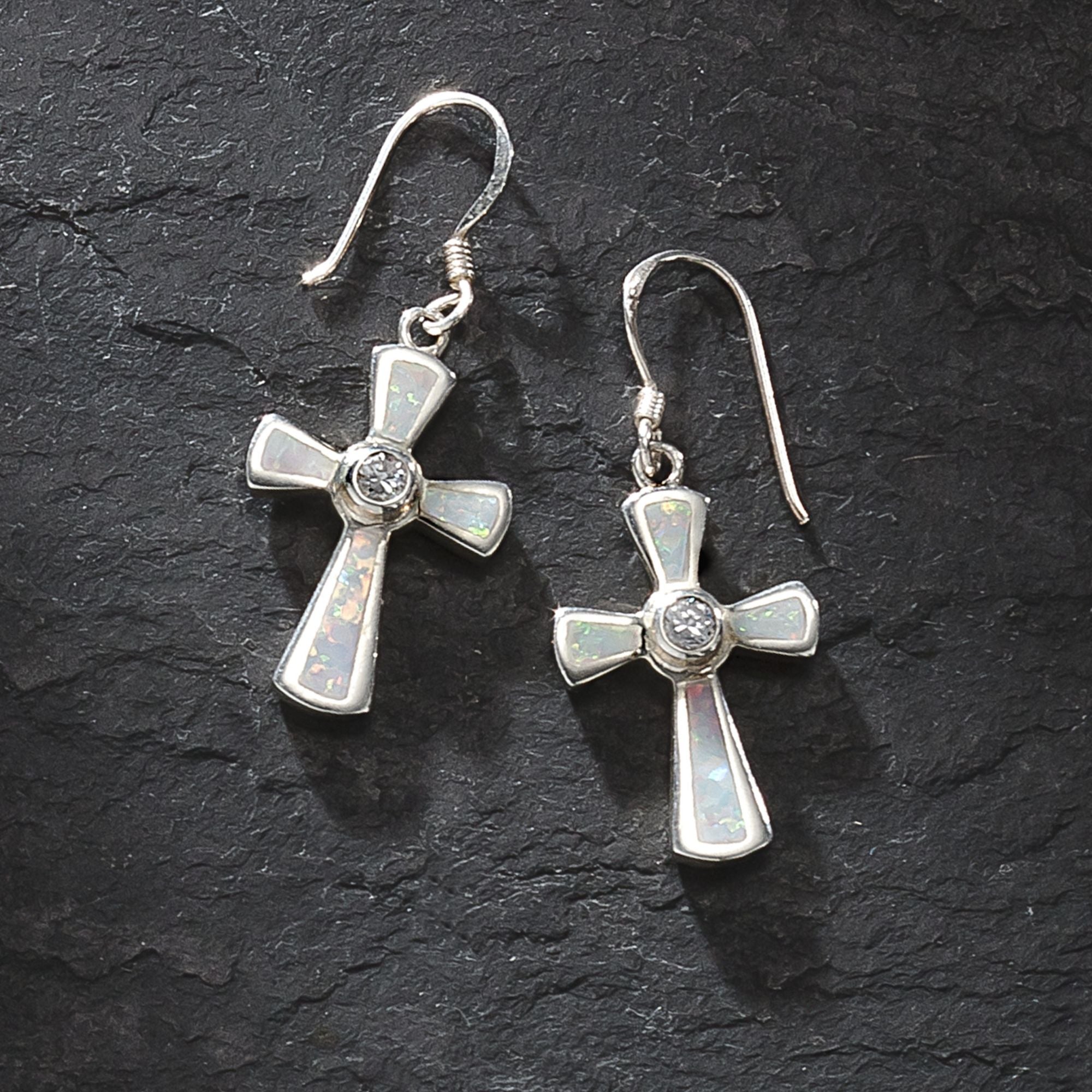 Opal Cross Earrings