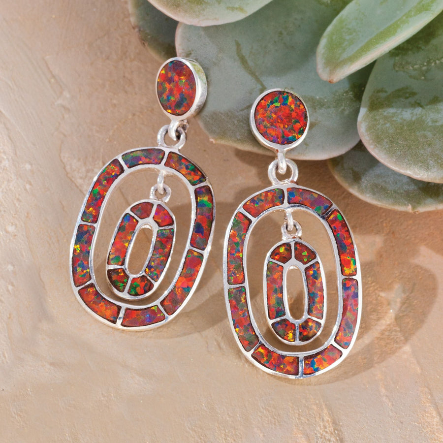 Dazzling Mexican Fire Opal Multi-Circle Earrings