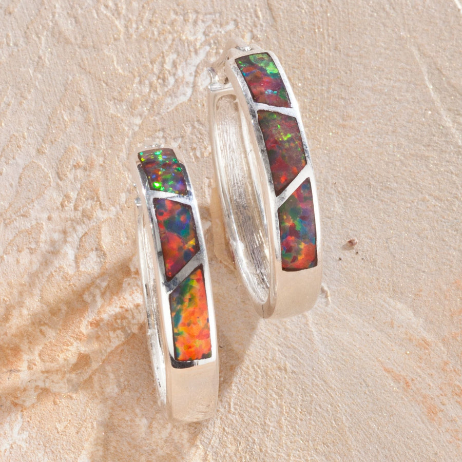 Dazzling Mexican Fire Opal Hoop Earrings