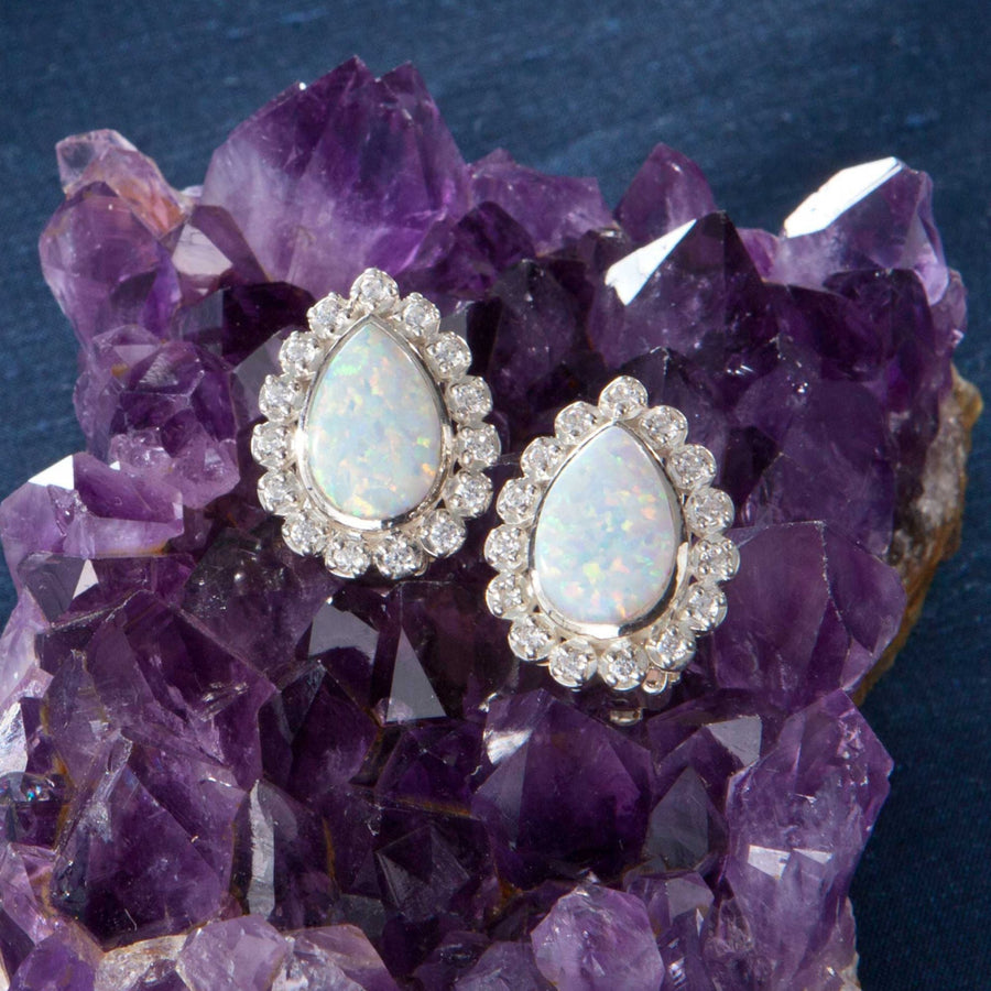 Sterling And Sparkle Opal & Cubic Zirconia Clip-On Earrings