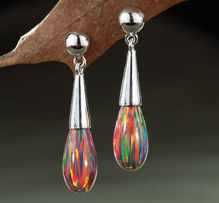 Sterling Silver And Mexican Opal Teardrop Earrings