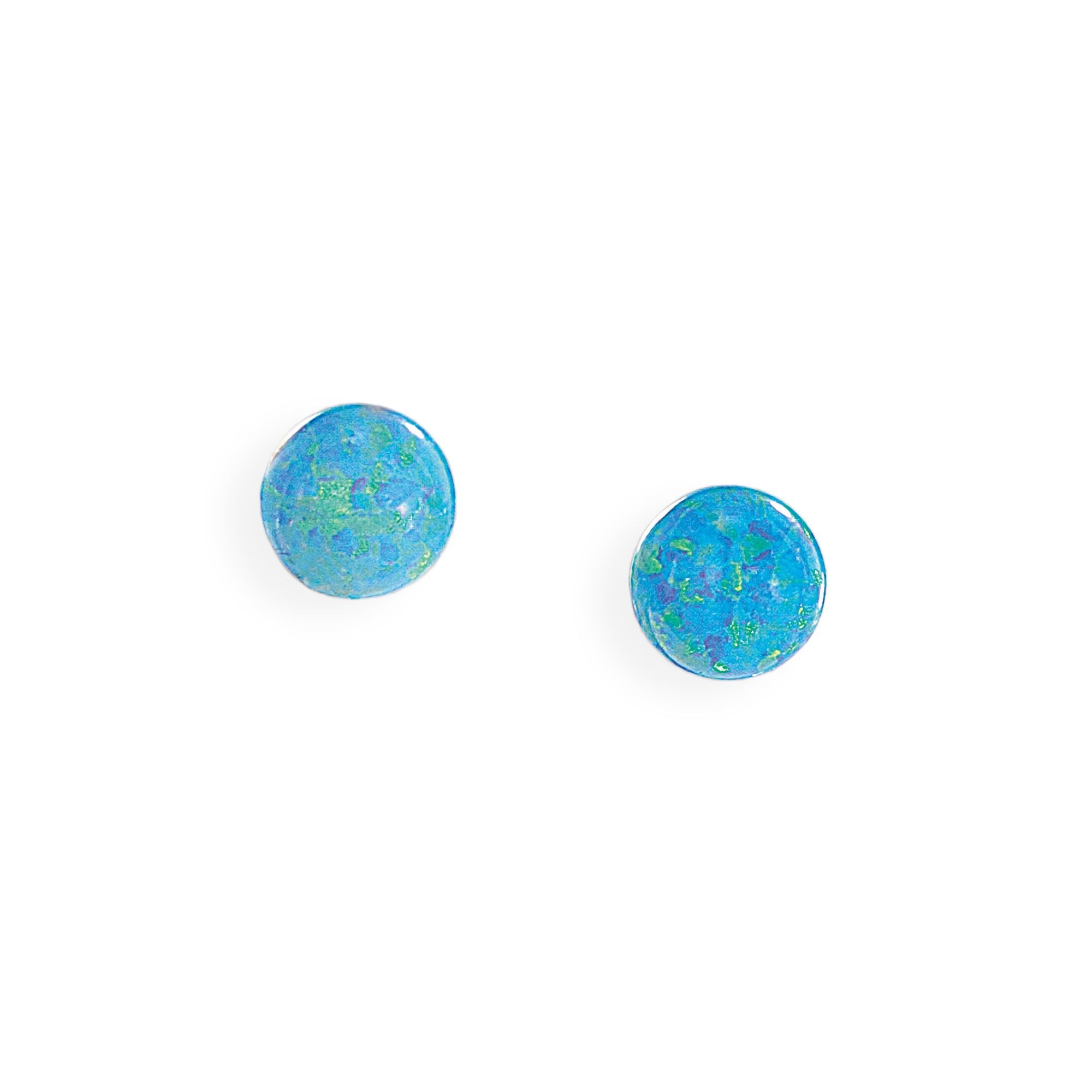 Blue Opal Ball Stud Earrings