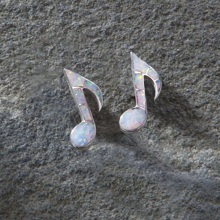 Opal And Sterling Silver Music Note Earrings