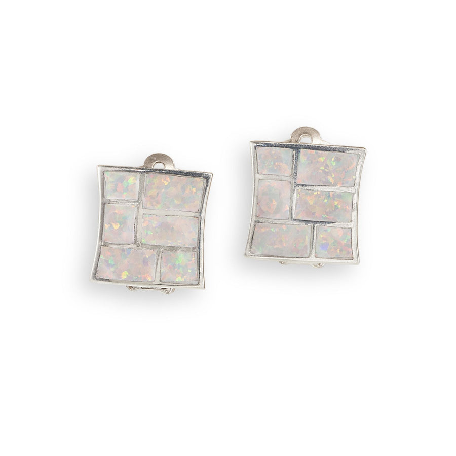 Opal & Sterling Silver Square Clip-On Earrings