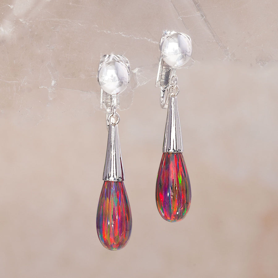 Mexican Fire Opal Teardrop Clip-On Earrings
