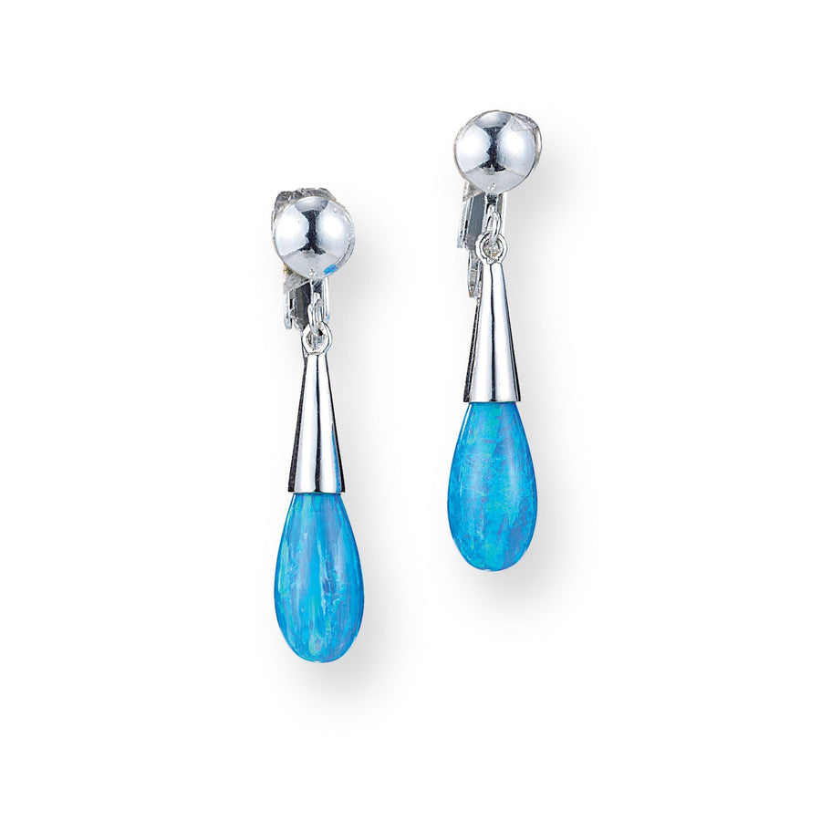 Blue Opal Teardrop Clip-On Earrings
