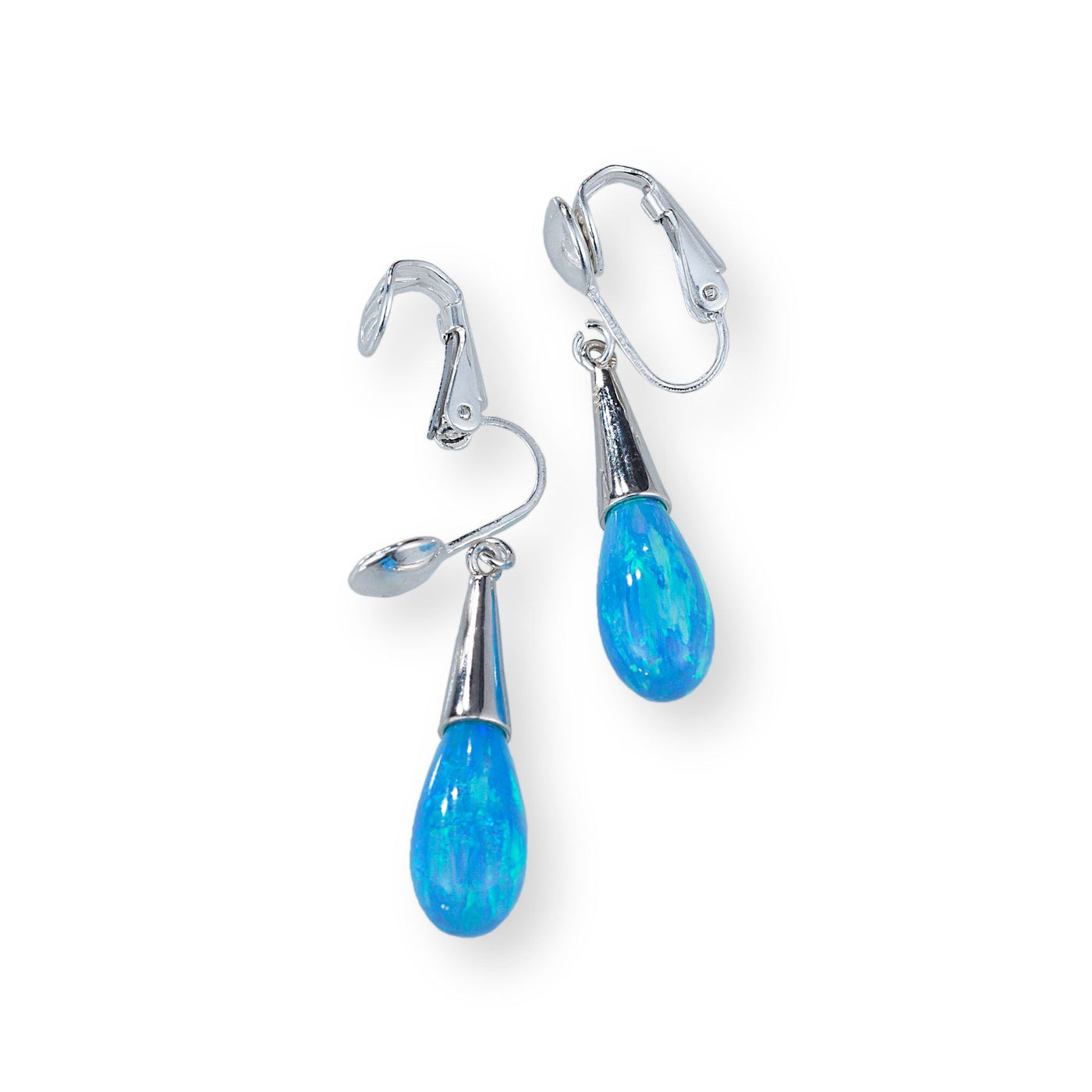 Blue Opal Teardrop Clip-On Earrings