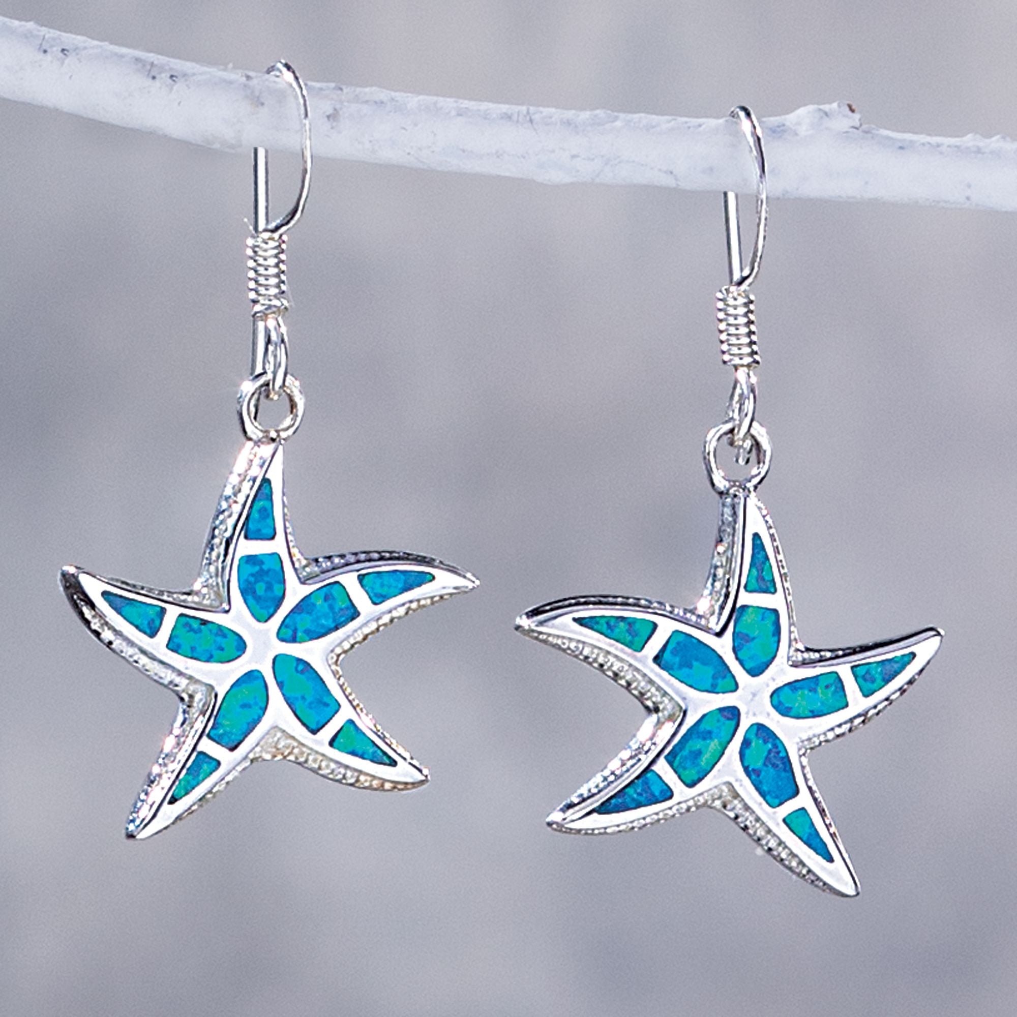 Blue Opal Starfish Earrings