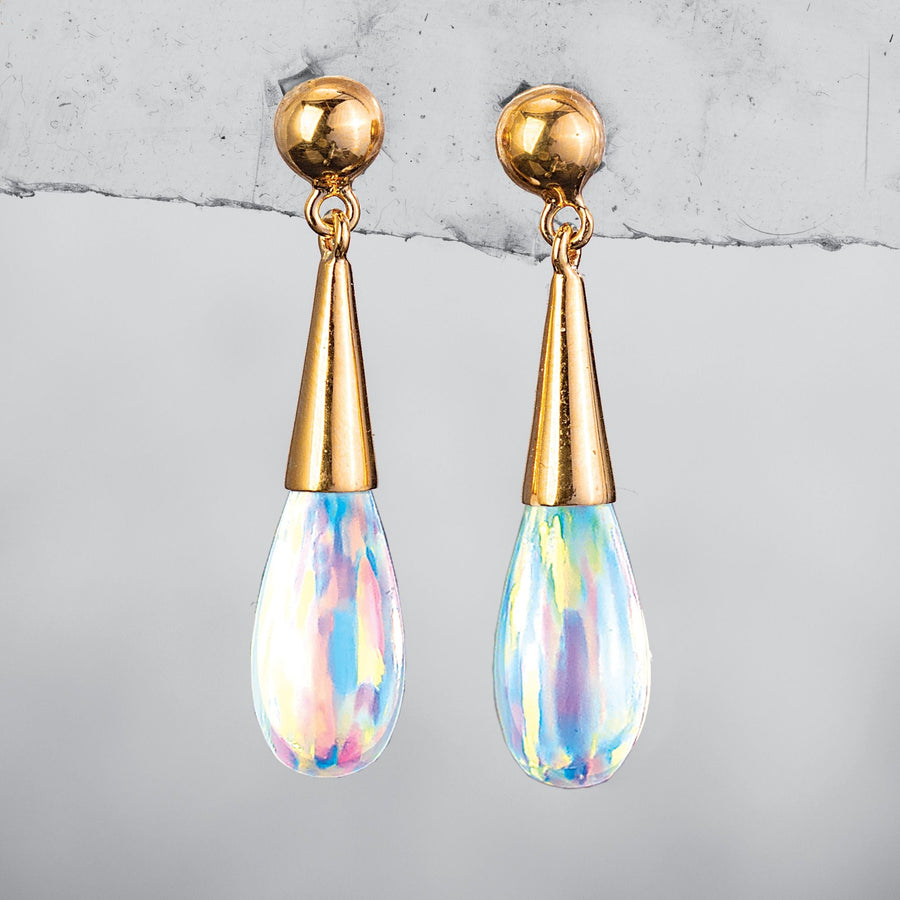 Gold Opal Teardrop Earrings
