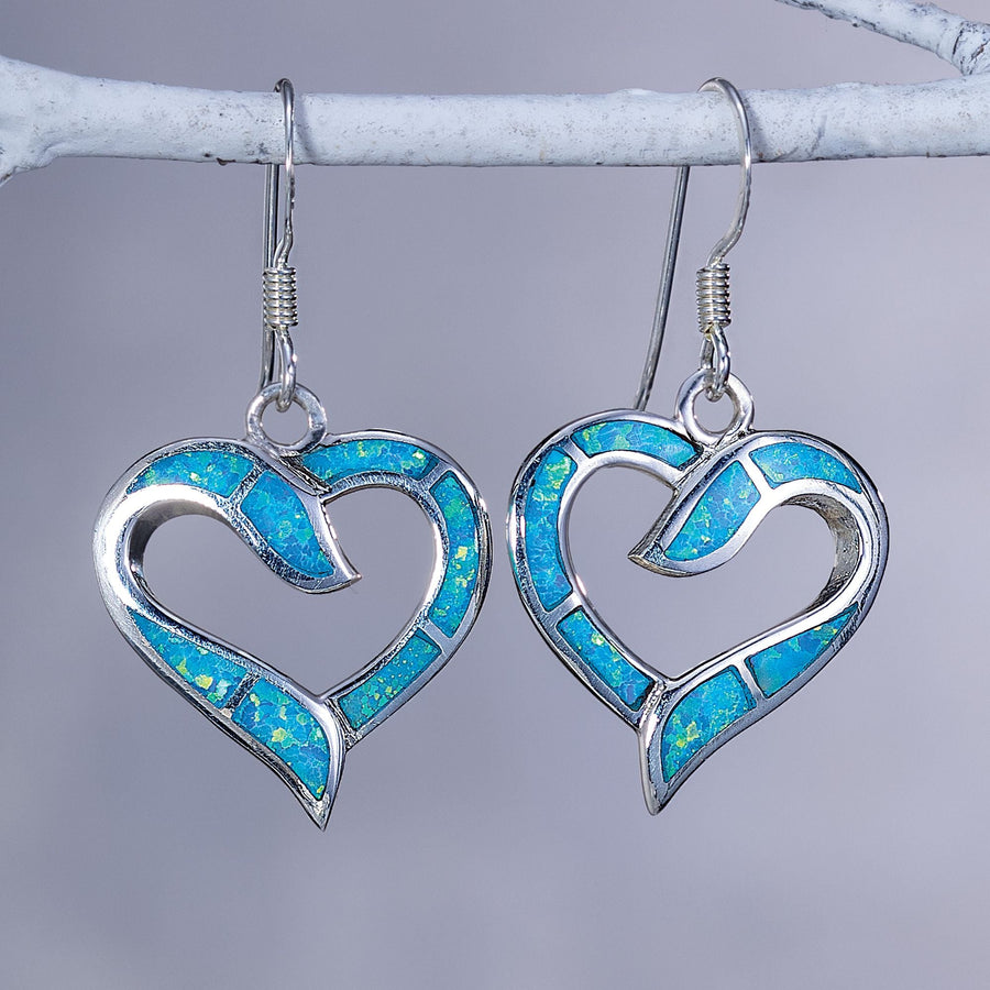 Blue Opal Heart Earrings