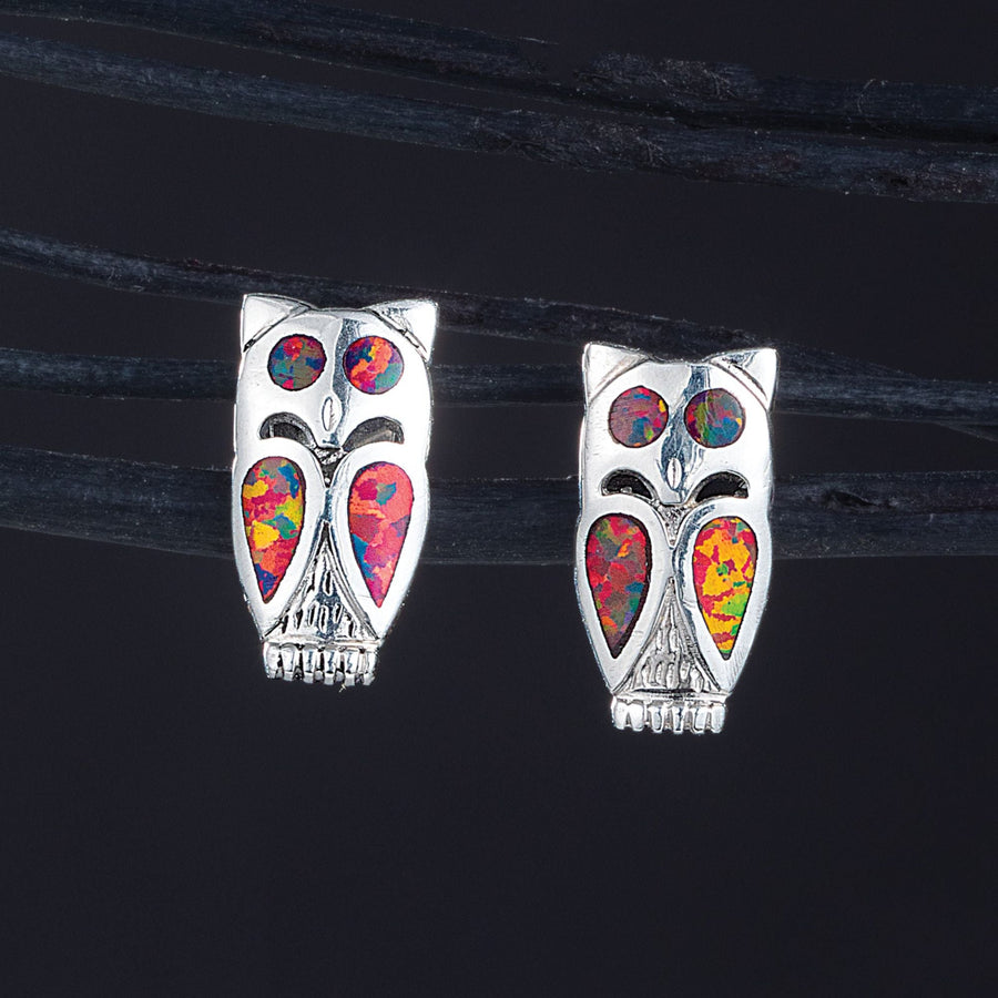 Mexican Fire Opal Owl Earrings
