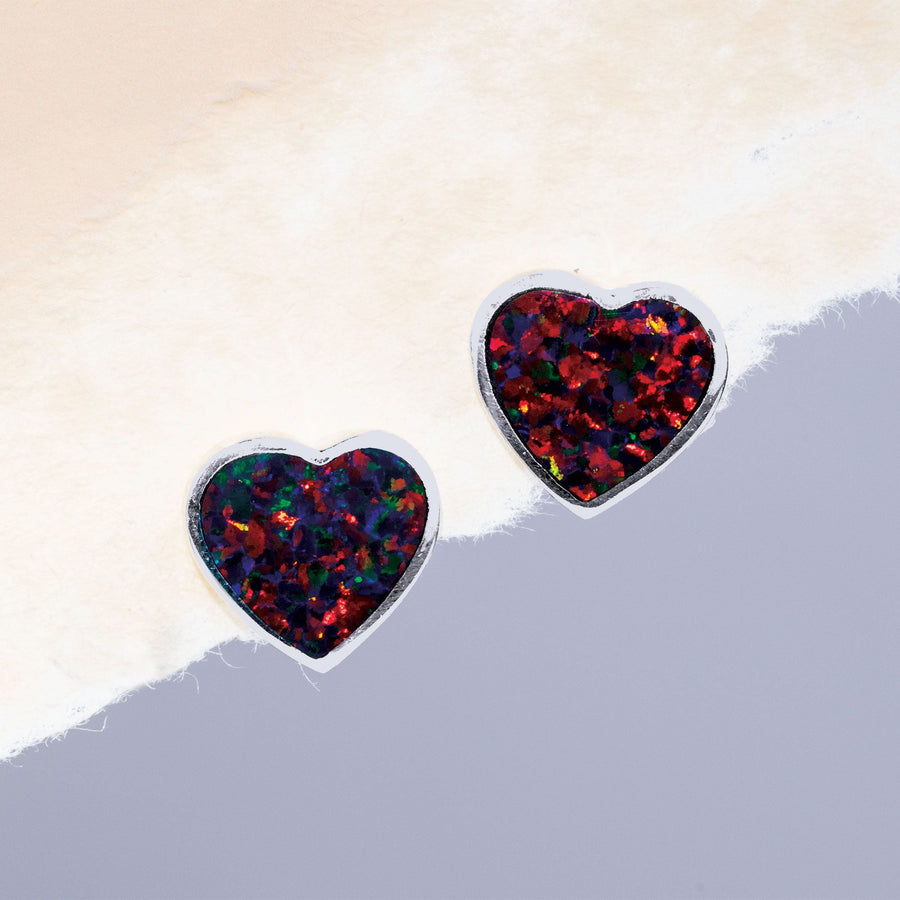 Black Opal Heart Stud Earrings