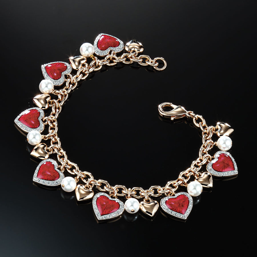 Swarovski Crystal & Pearl Red Heart Charm Bracelet