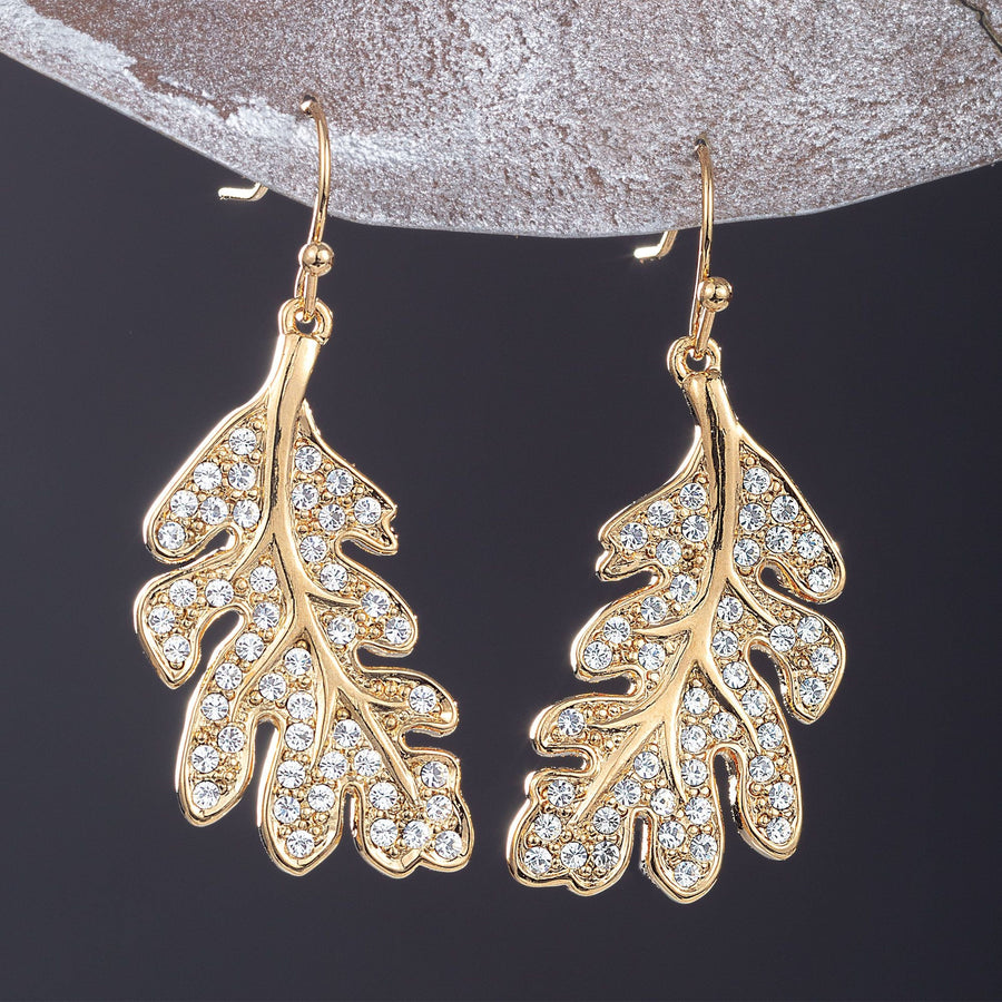 Crystal Oak Leaf Earrings