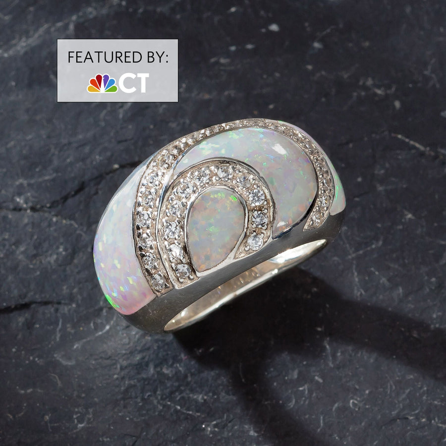 White Opal and Cubic Zirconia Swirl Ring - Size 6-10