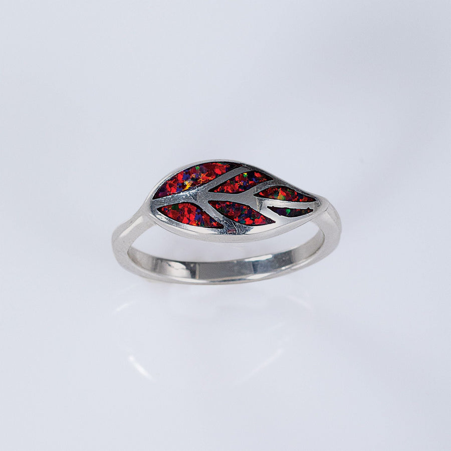 Mexican Fire Opal Leaf Ring