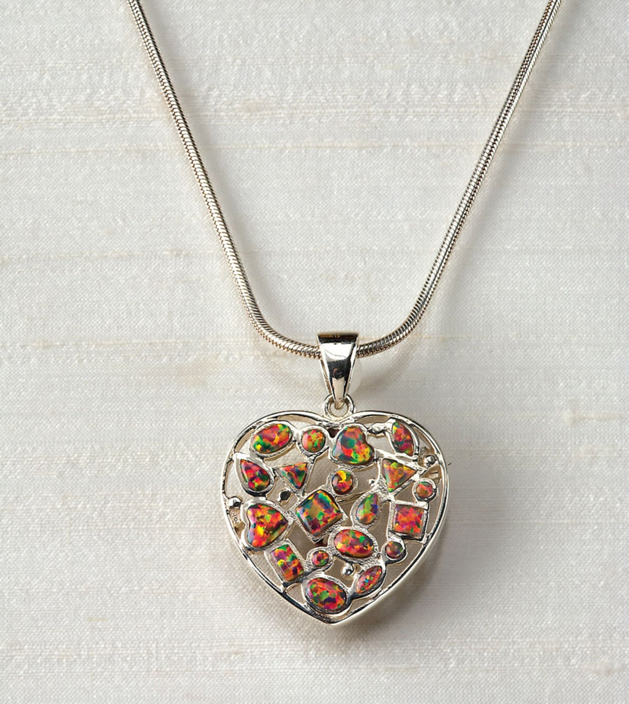 Mexican Fire Opal Heart Necklace