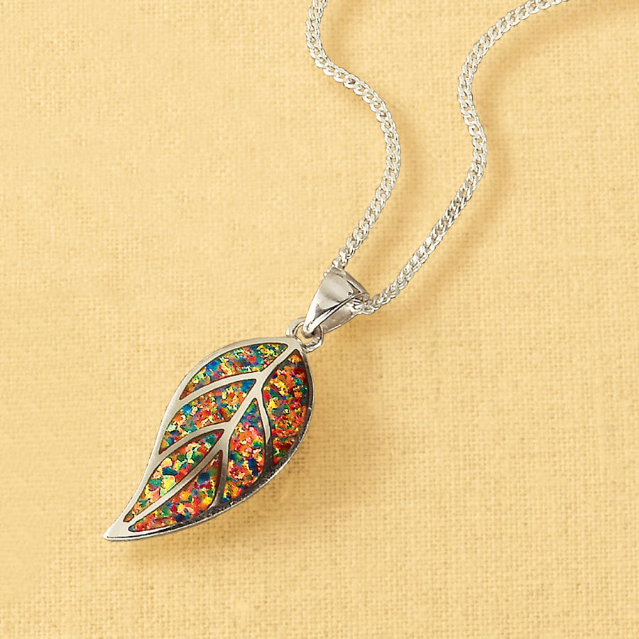 Mexican Fire Opal Leaf Necklace