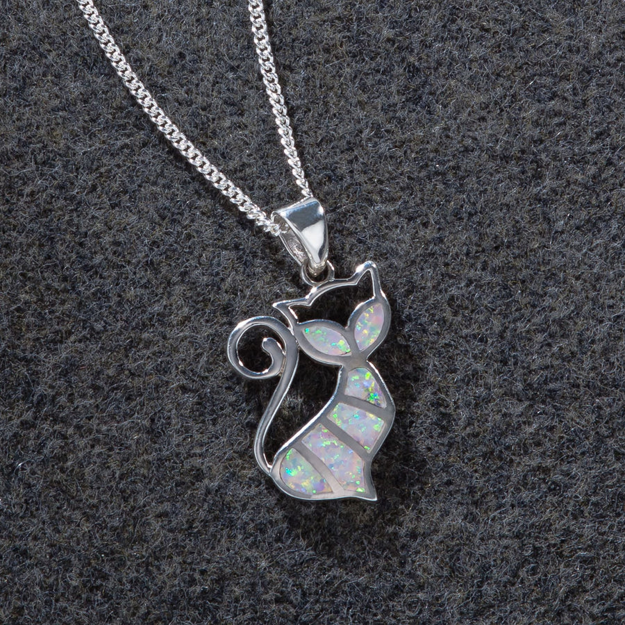 Opal and Sterling Silver Cat Necklace