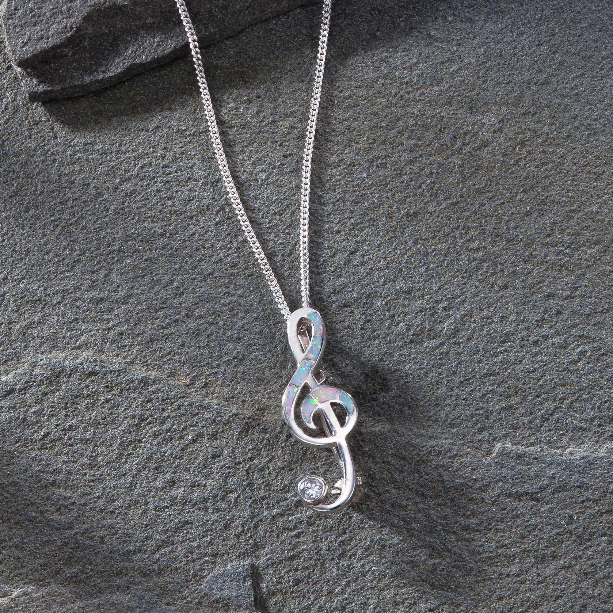 Opal And Sterling Silver Treble Clef Pin/Pendant