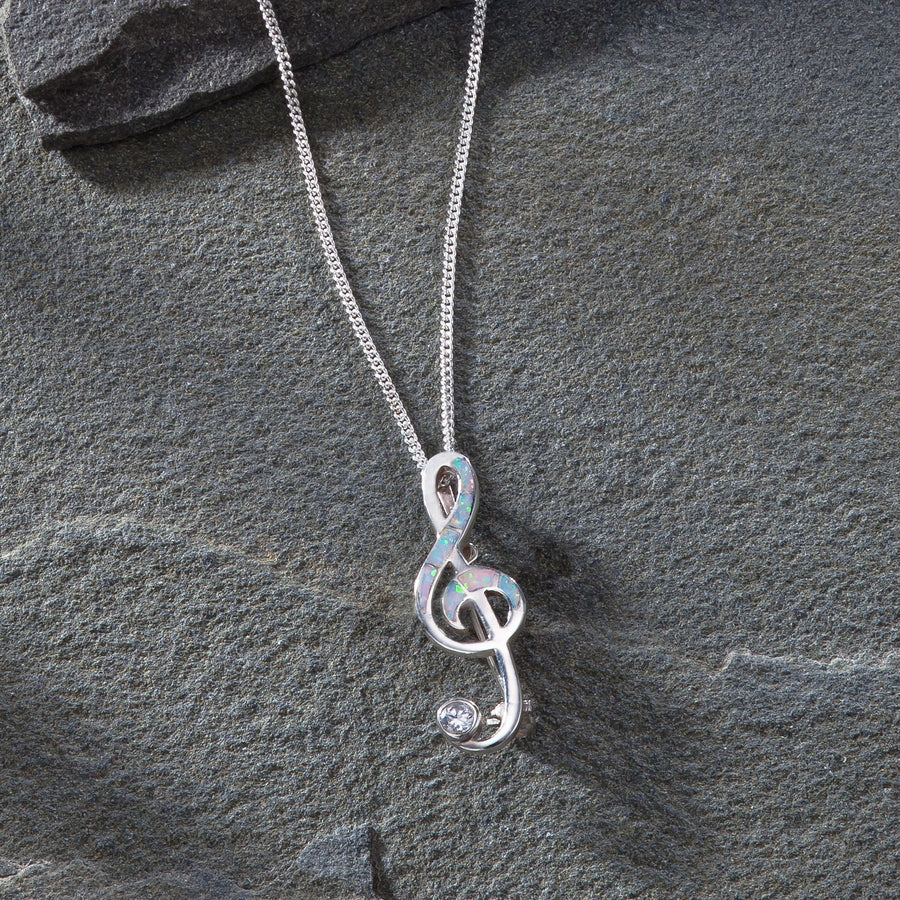 Opal And Sterling Silver Treble Clef Pin/Pendant