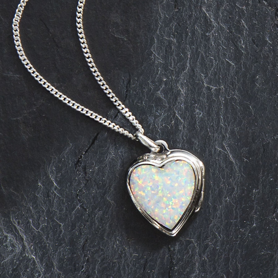 Sterling Silver Opal Heart Locket
