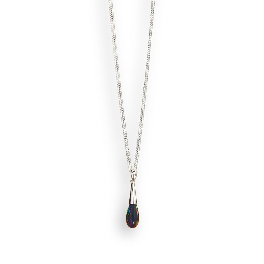 Black Opal Teardrop Pendant Necklace