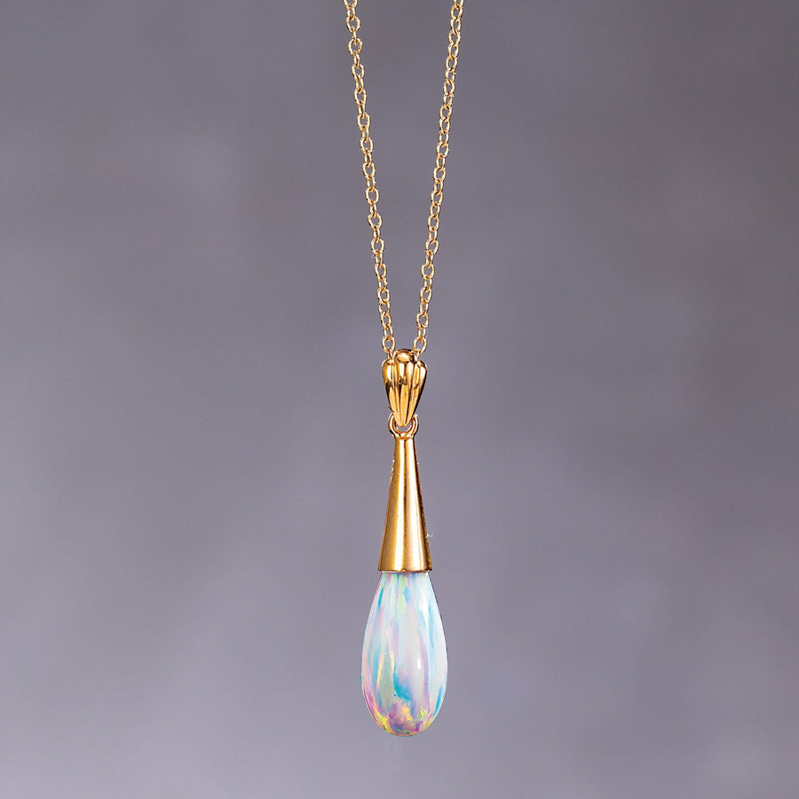 Gold Opal Teardrop Necklace