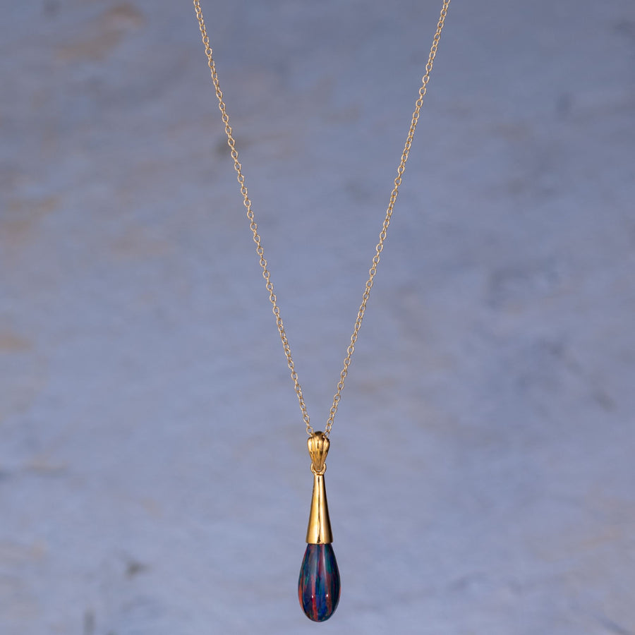 Gold Black Opal Teardrop Necklace