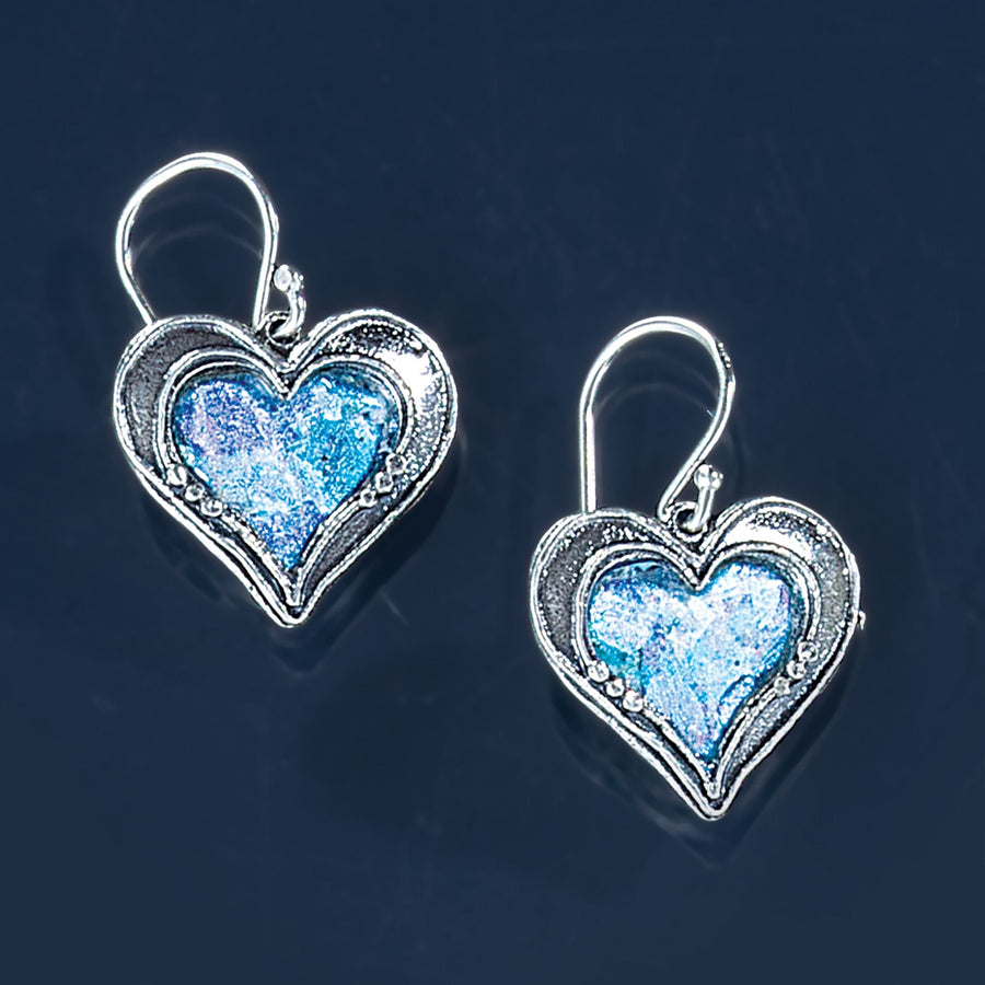 Luli's Roman Glass Bordered Heart Earrings