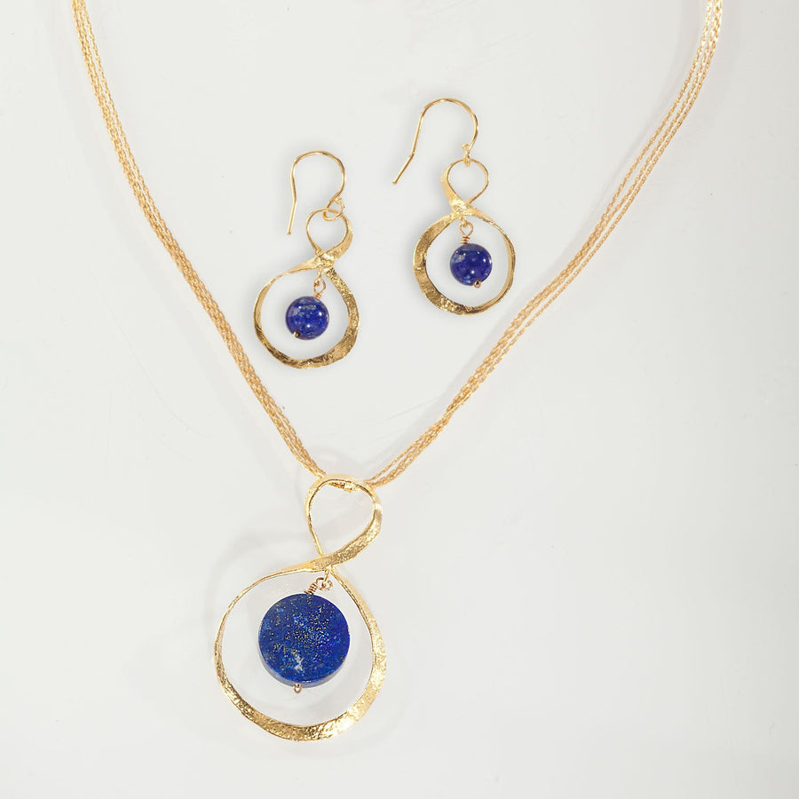 Lapis Stone & Gold Infinity Necklace & Earrings Set