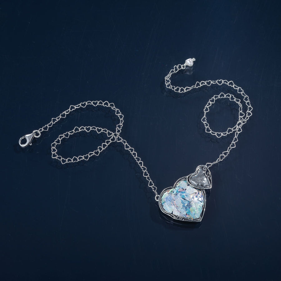 Roman Glass Double Heart Necklace