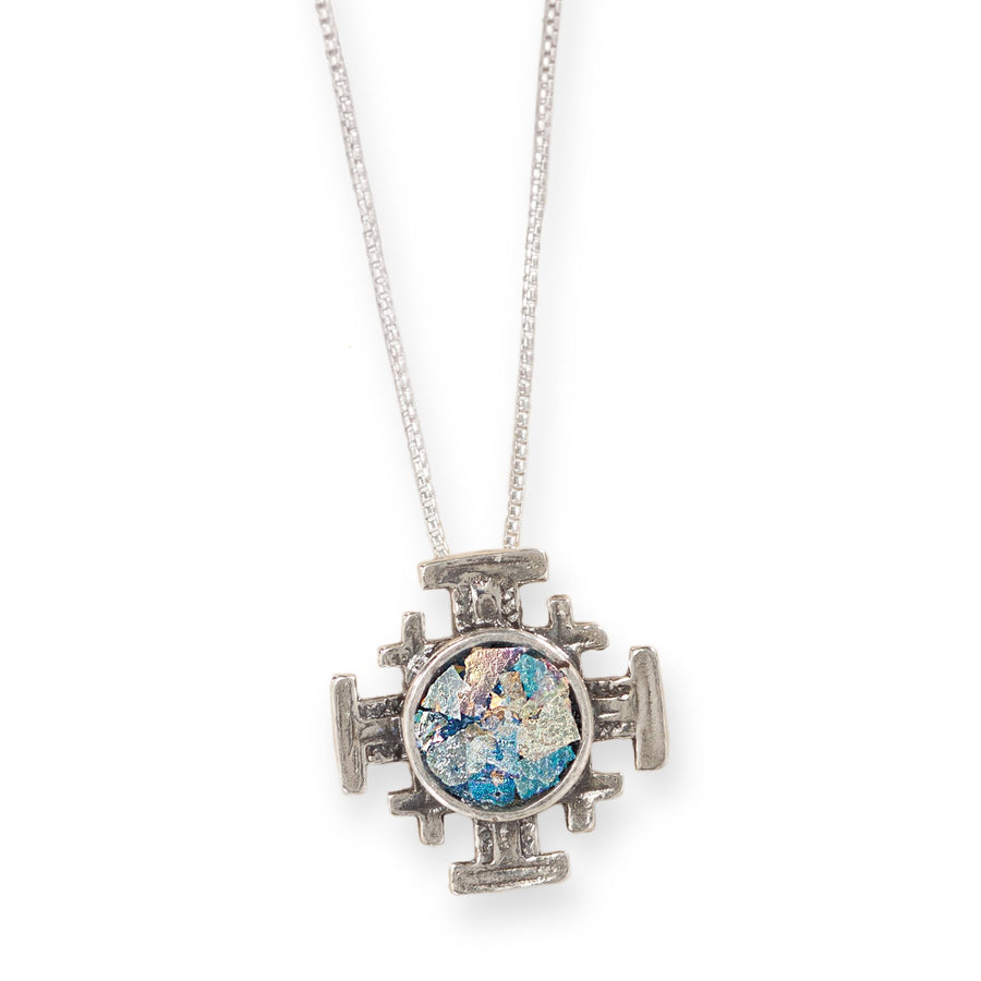 Roman Glass Jerusalem Cross Necklace