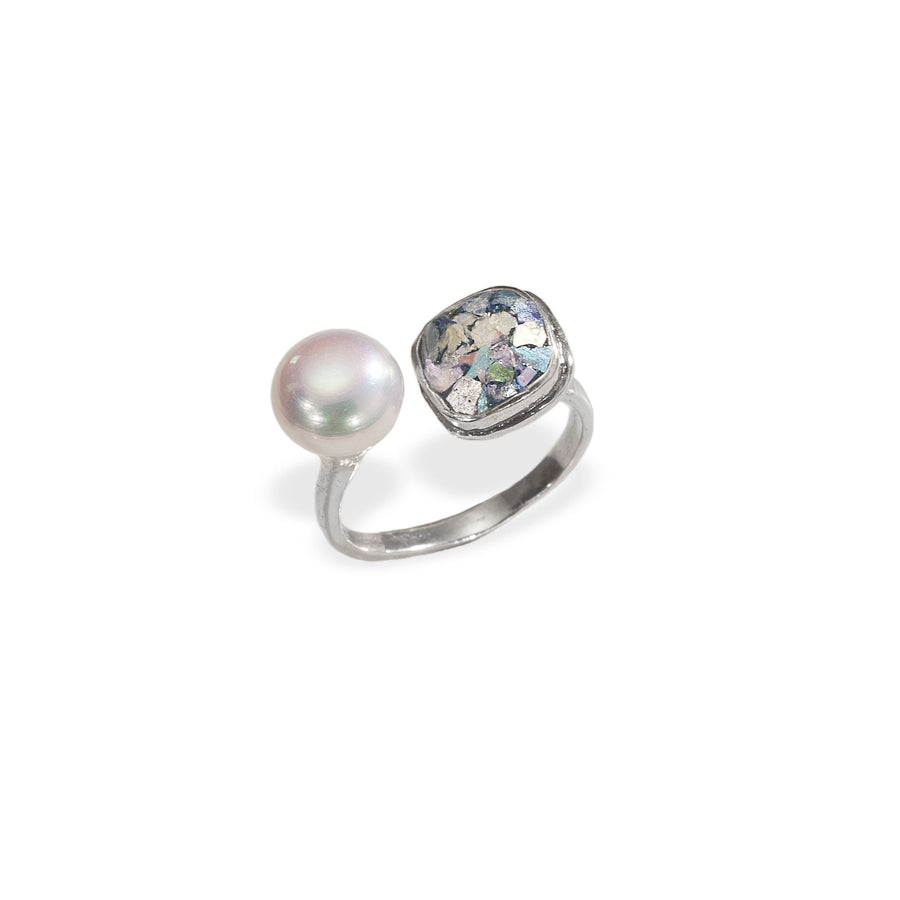 Luli's Roman Glass & Freshwater Pearl Adjustable Ring