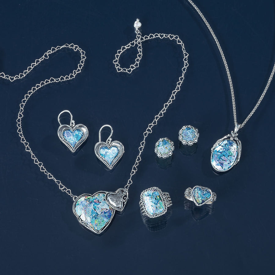 Roman Glass Bordered Heart Earrings