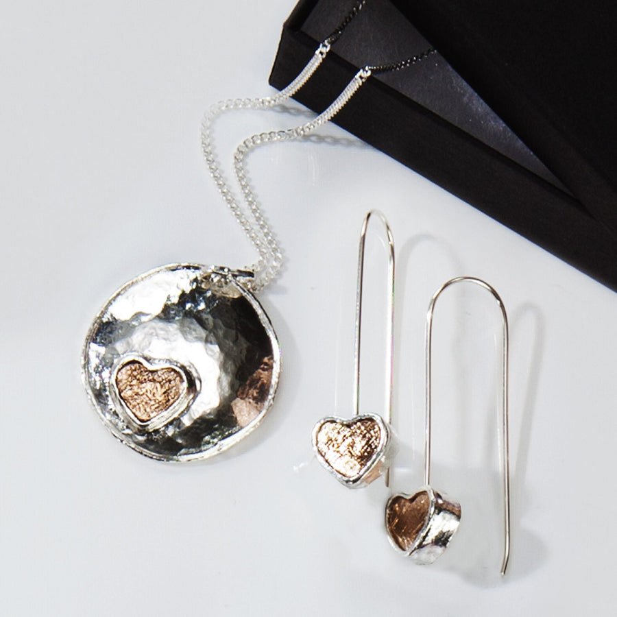 Rose Gold Heart Necklace & Earrings Set