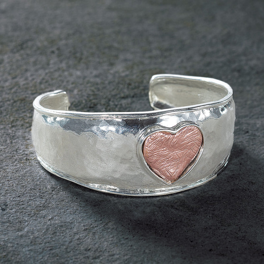 Sterling Silver & Rose Gold Heart Cuff