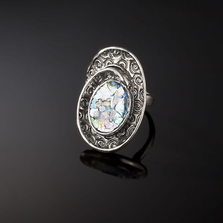 Roman Glass Swirling Adjustable Ring