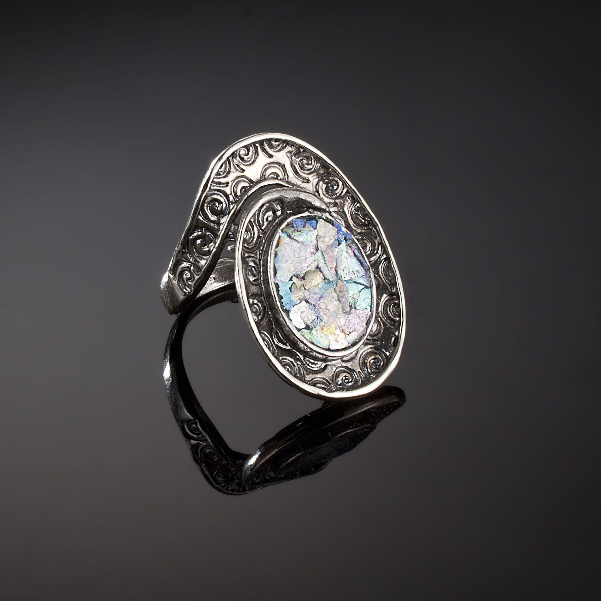 Roman Glass Swirling Adjustable Ring