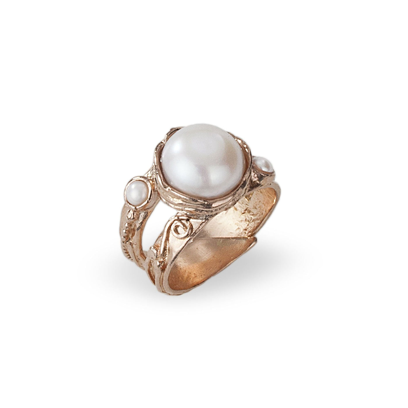 Rose Gold Adjustable Ring With Freshwater Pearl
