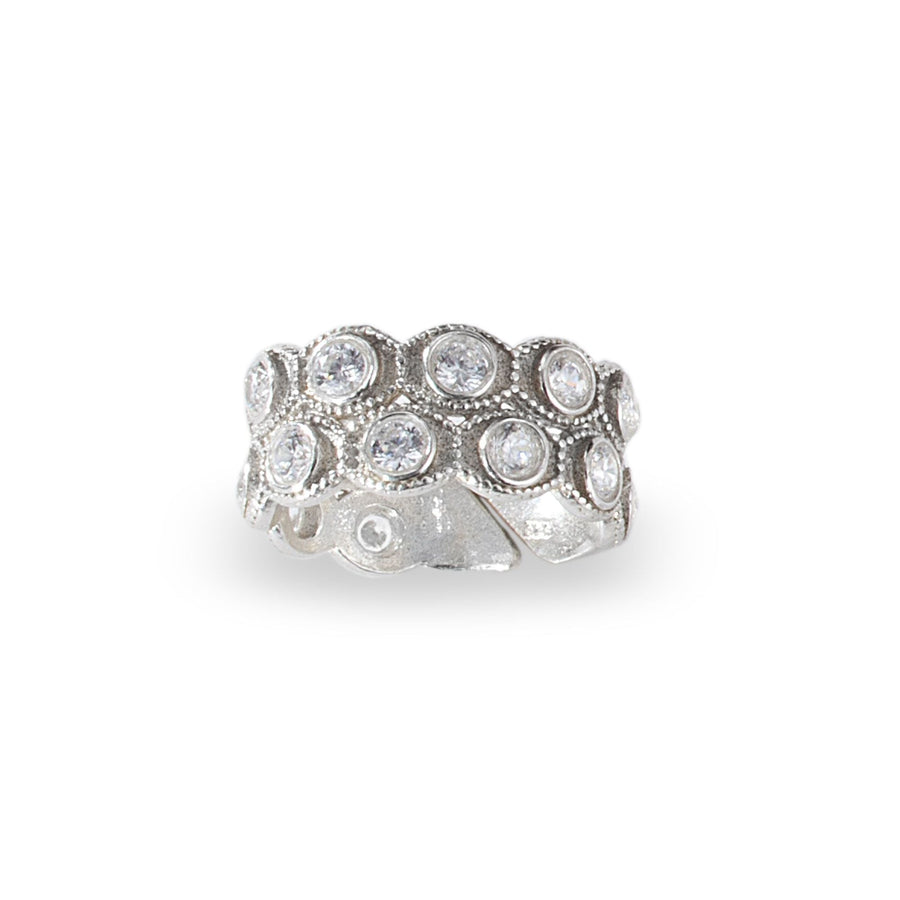 Sterling Silver Adjustable Ring With Cubic Zirconia