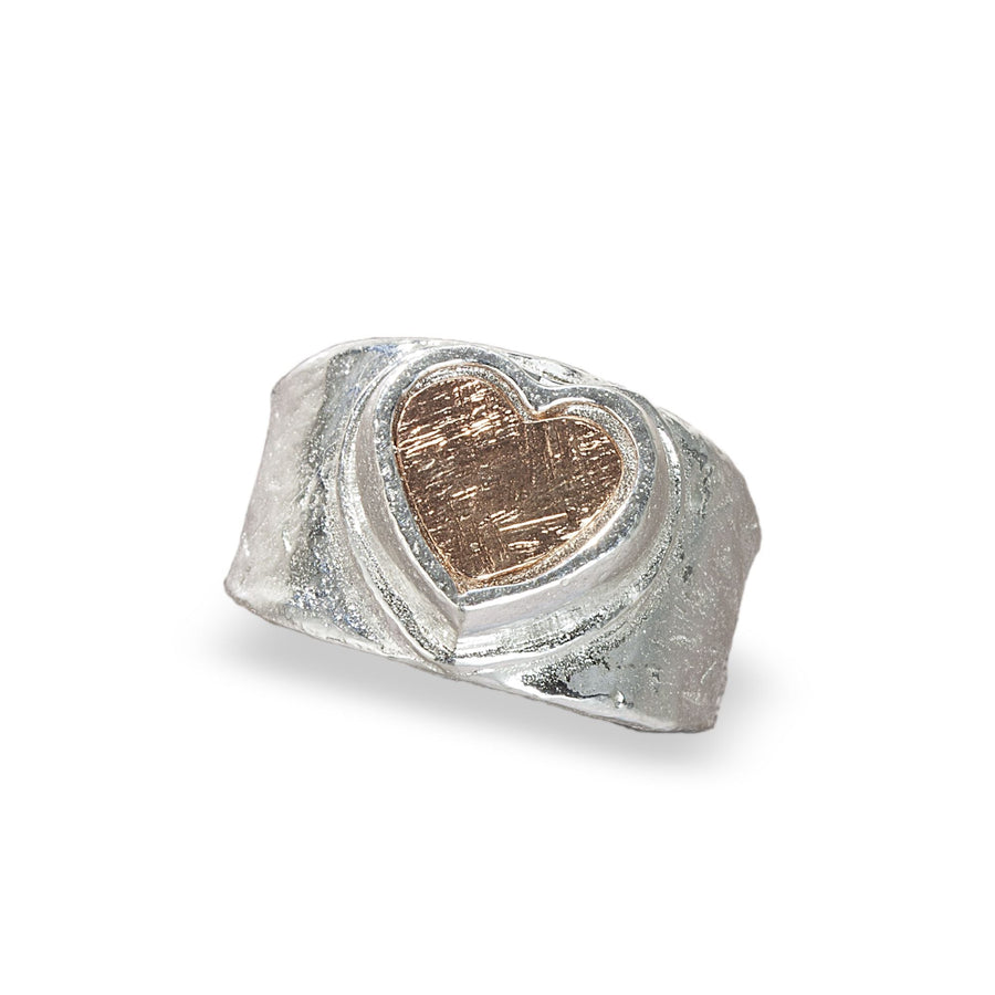 Sterling Silver & Rose Gold Heart Adjustable Ring