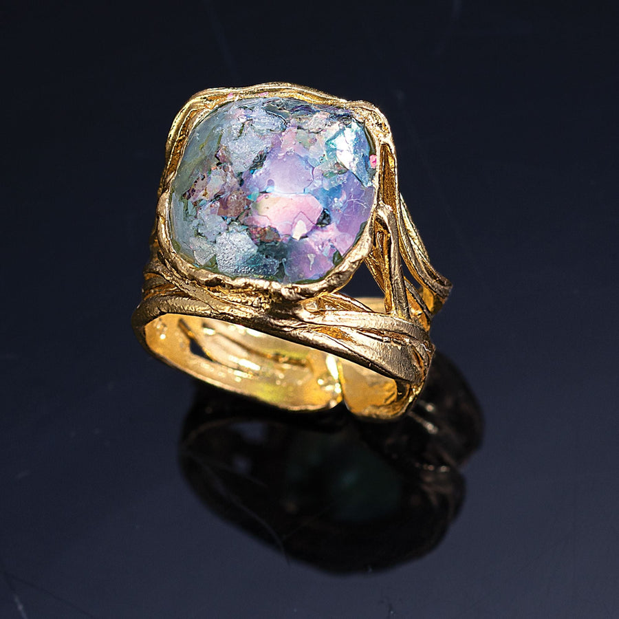 Gold Roman Glass Adjustable Ring