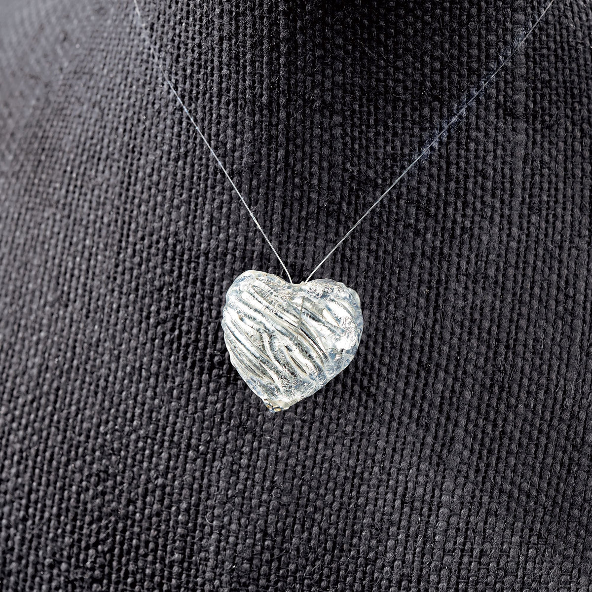 Murano Glass Silver Illusion Heart Pendant Necklace (Preorder)