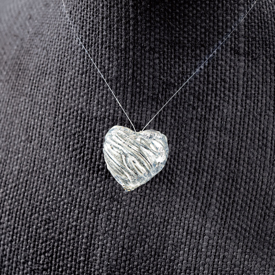 Murano Glass Silver Illusion Heart Pendant Necklace (Preorder)